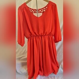 BCX Coral Lattice-Back Chiffon Dress Size M – Flowy & Feminine